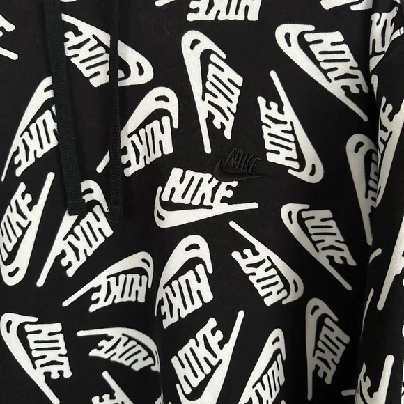Nike Club Fleece All Over Print Swoosh Hoodie Black - Picture 2 of 6